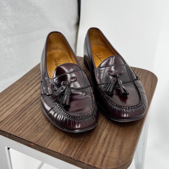 Cole Haan Mens Burgundy Leather Pinch Tassel Loafers Oxblood Dress Shoes 10 D main image 9